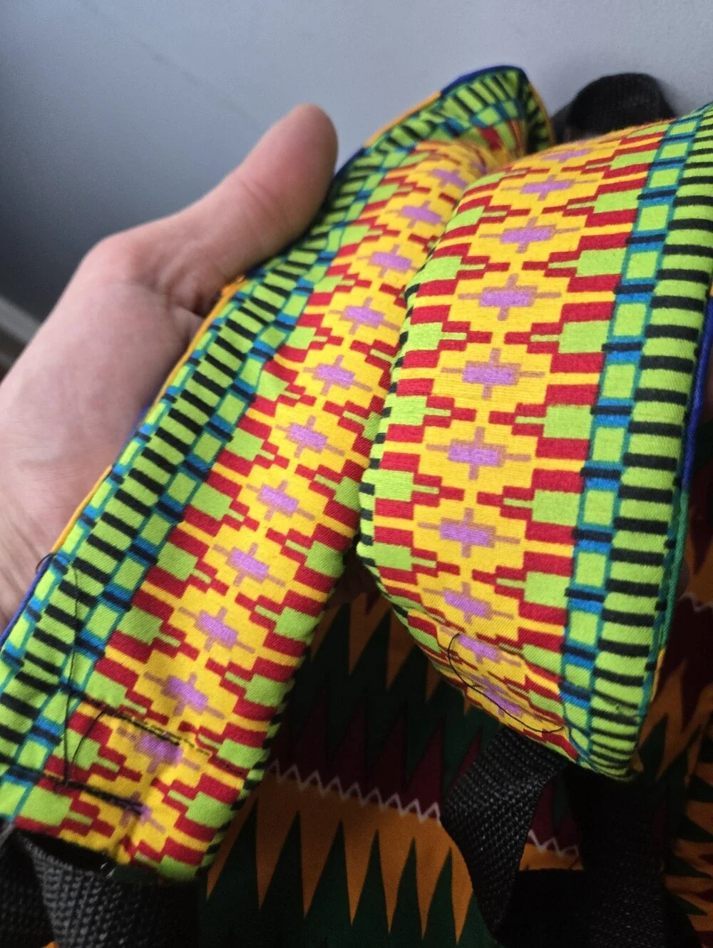 Handmade Kente Cloth Backpack: Bright African Tribal Pattern Backpack/Travel Bag